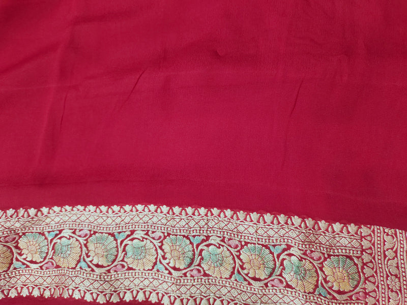 Khaddi Georgett Banarasi Orange Saree