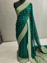 Khaddi Georegett teal Color Banarasi Saree