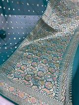 Khaddi Georegett teal Color Banarasi Saree
