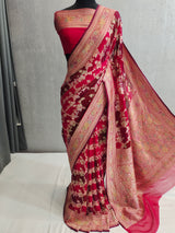 Red Khaddi Georgett Banarasi Saree