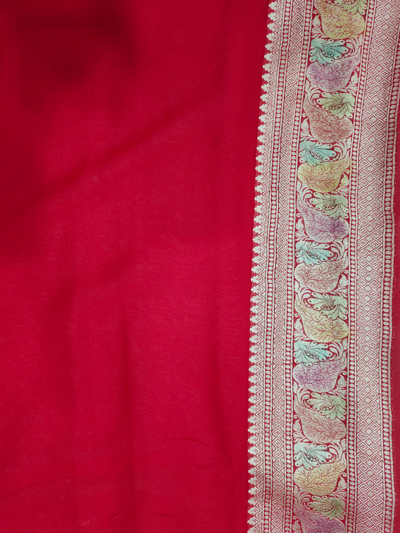 Red Khaddi Georgett Banarasi Saree