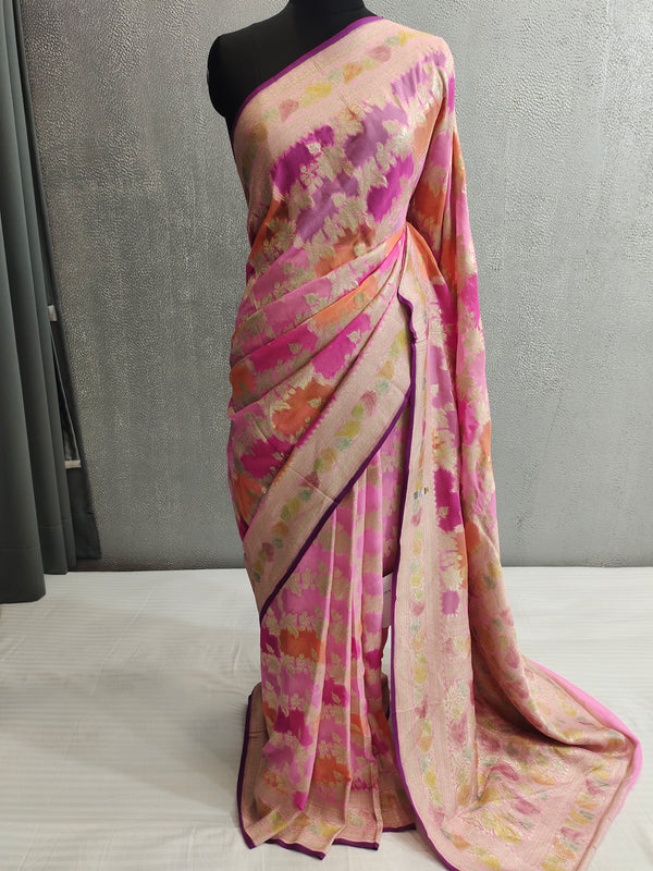 Pink Khaddi Georgett Banarasi Saree