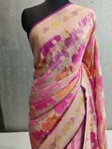 Pink Khaddi Georgett Banarasi Saree