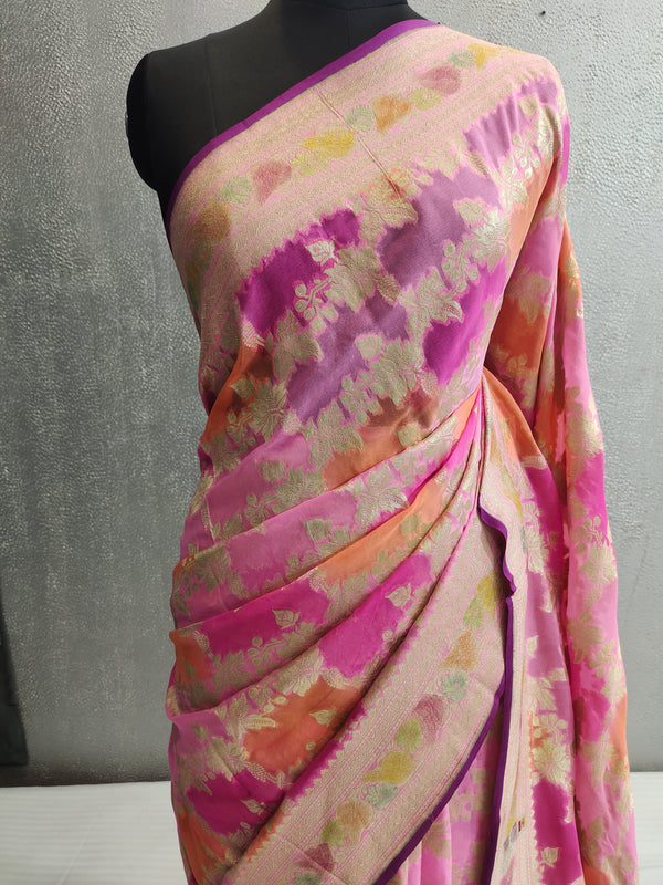 Pink Khaddi Georgett Banarasi Saree