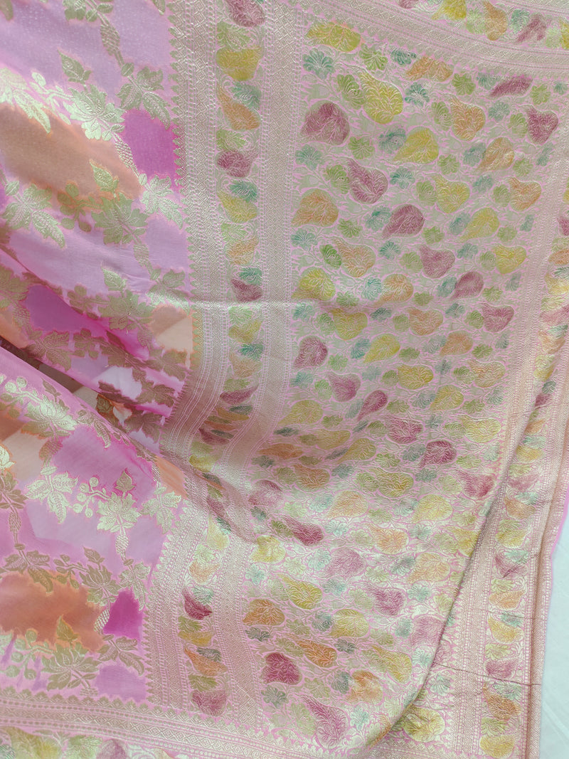 Pink Khaddi Georgett Banarasi Saree