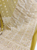 Khaddi Georgett Mehandi Green Banarasi Saree