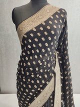 Khaddi Georgett Black Banarasi Saree