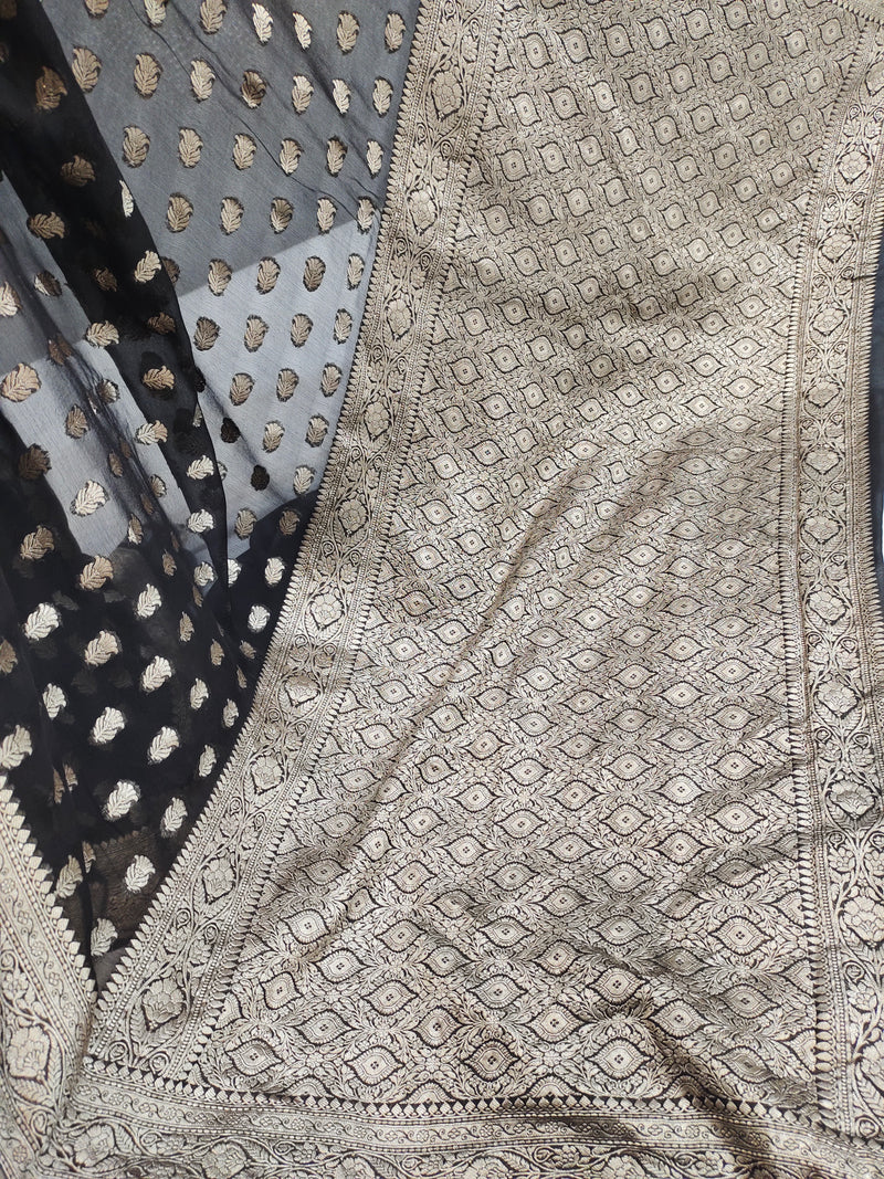 Khaddi Georgett Black Banarasi Saree