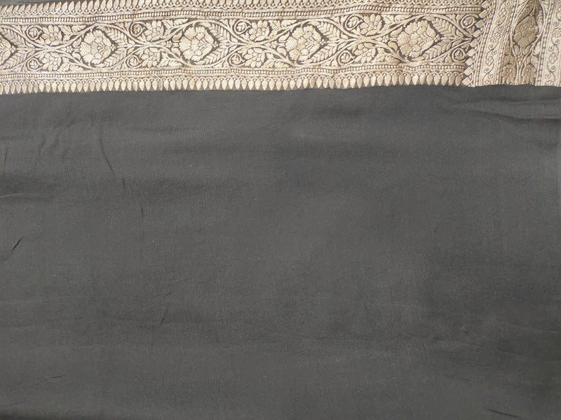 Khaddi Georgett Black Banarasi Saree