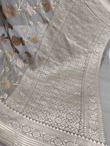 Khaddi Georgett Grey Banarasi Saree