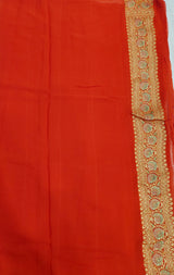 Khaddi Georgett Red Banarasi Saree