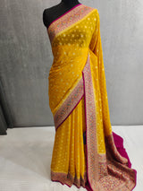 Khaddi Georgett Yellow Banarasi Saree