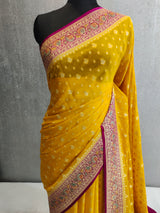 Khaddi Georgett Yellow Banarasi Saree