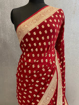 Khaddi Georgett Red Banarasi Saree
