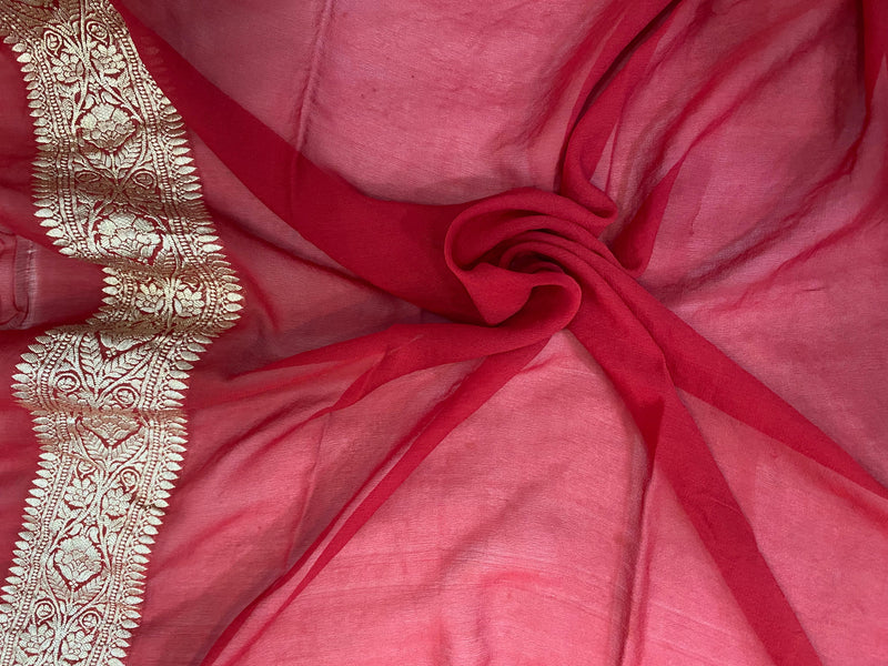 Khaddi Georgett Red Banarasi Saree