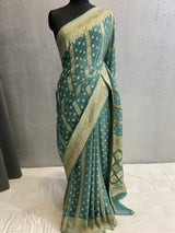 Premium Khaddi Georgett Pure Silk Sea Green Saree