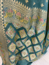 Premium Khaddi Georgett Pure Silk Sea Green Saree