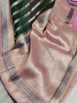 Khaddi Georgett meenakari bottle green saree