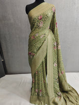 Khaddi Georgett Green Banarasi Saree