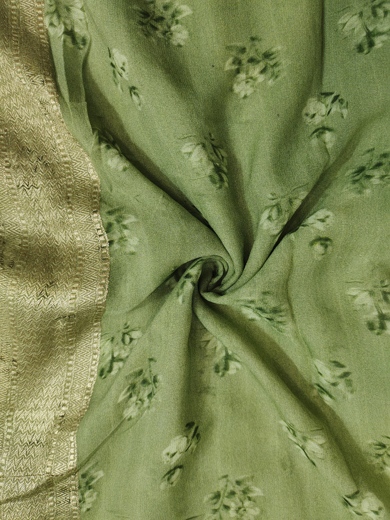 Khaddi Georgett Green Banarasi Saree