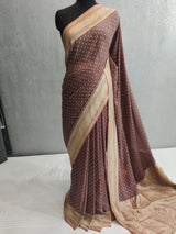 Khaddi Georgett Dusty Brown  Banarasi Saree