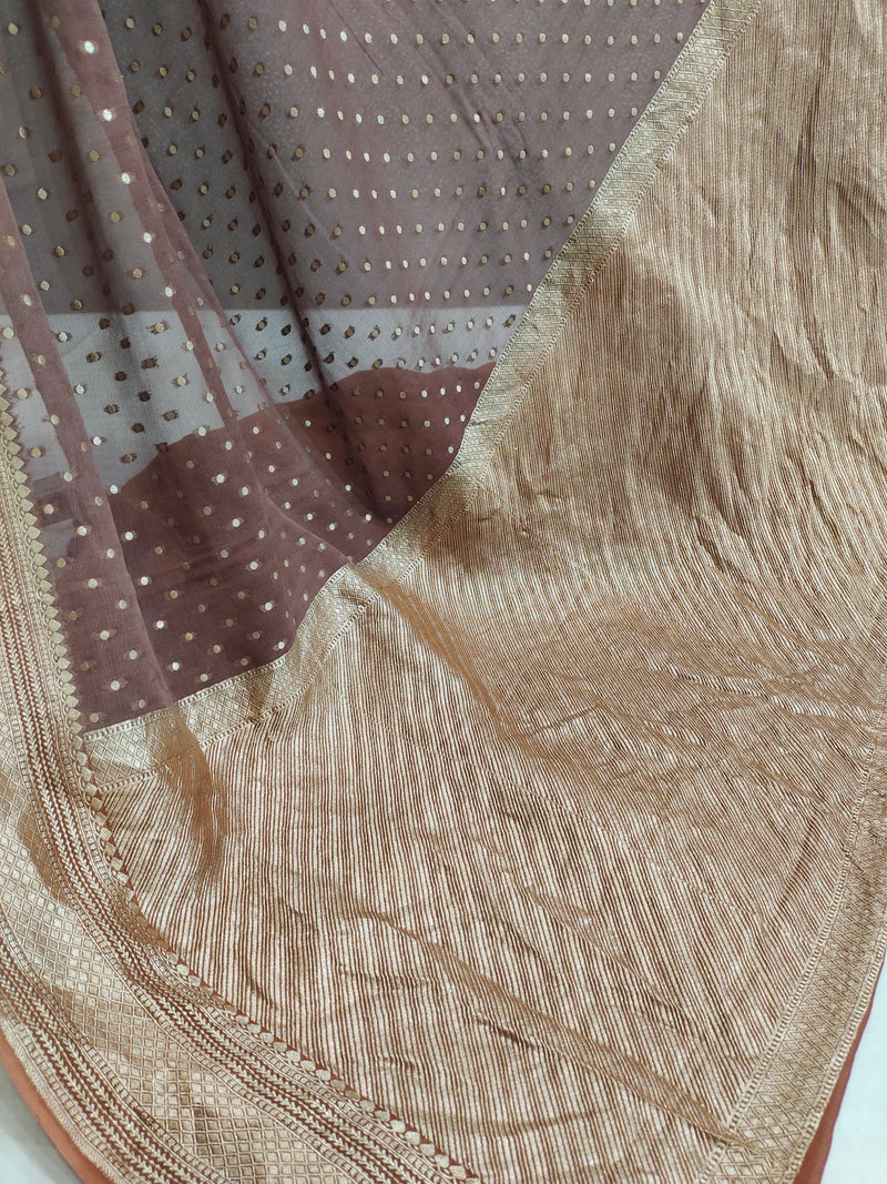 Khaddi Georgett Dusty Brown  Banarasi Saree