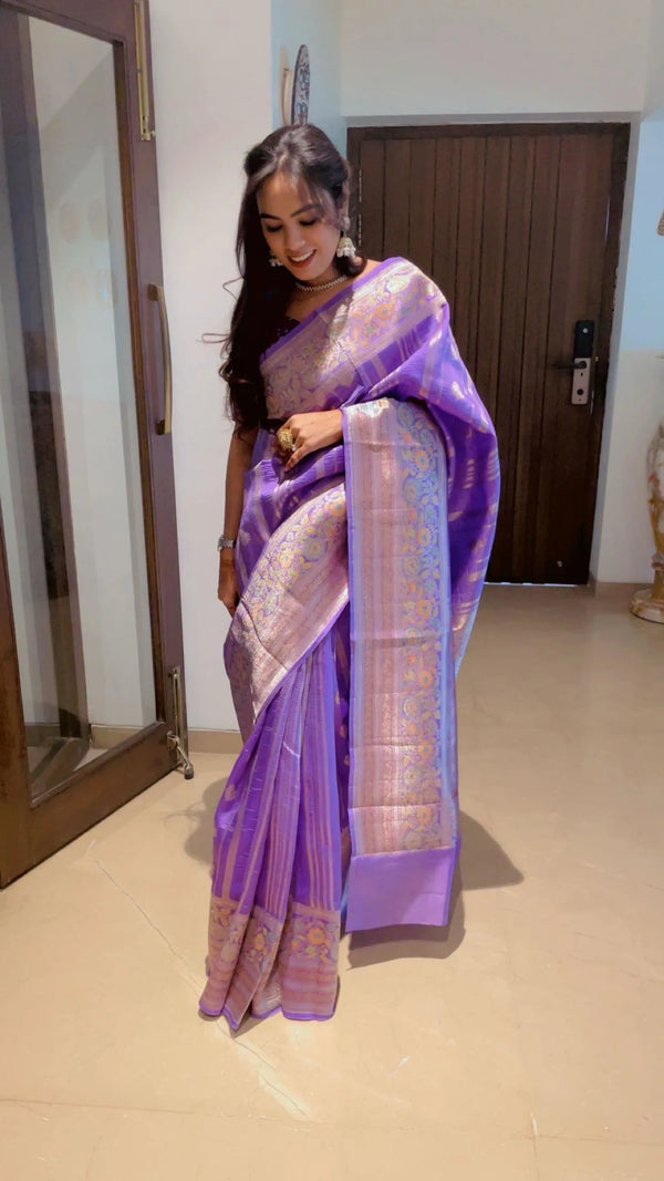 Lilac Mango Banarasi Silk Saree
