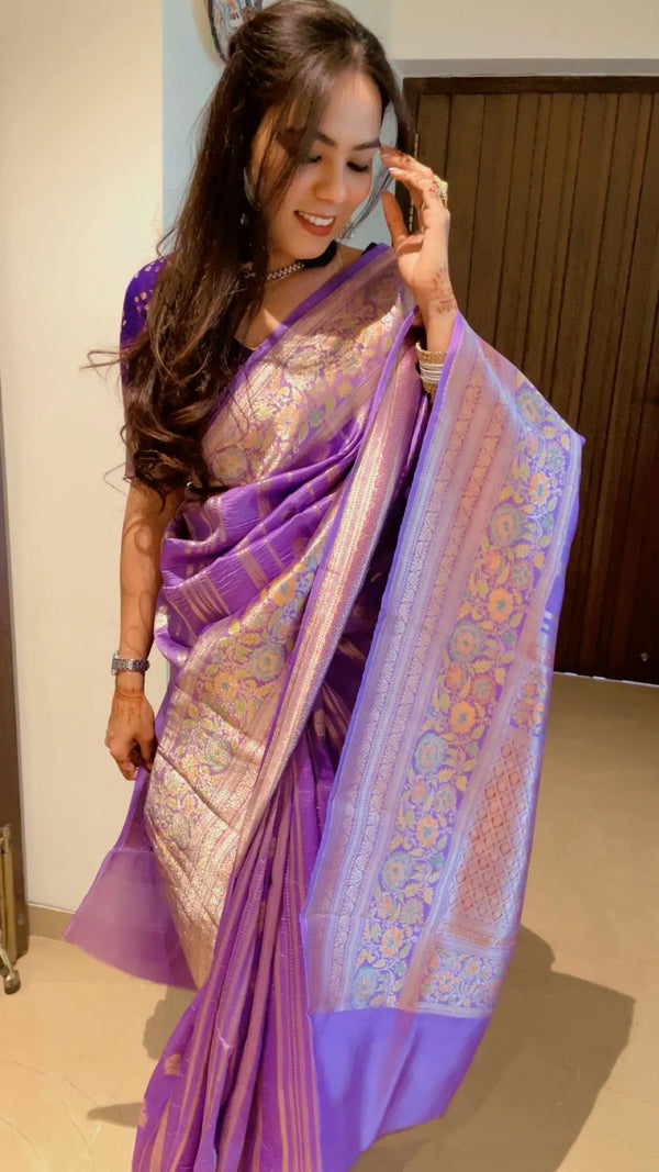 Lilac Mango Banarasi Silk Saree