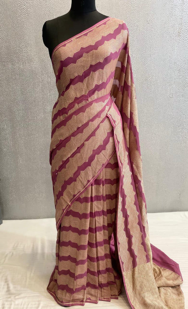 mauve pure Khaddi georgette silk saree