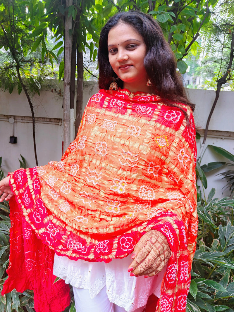 orange gajji silk bandhej dupatta