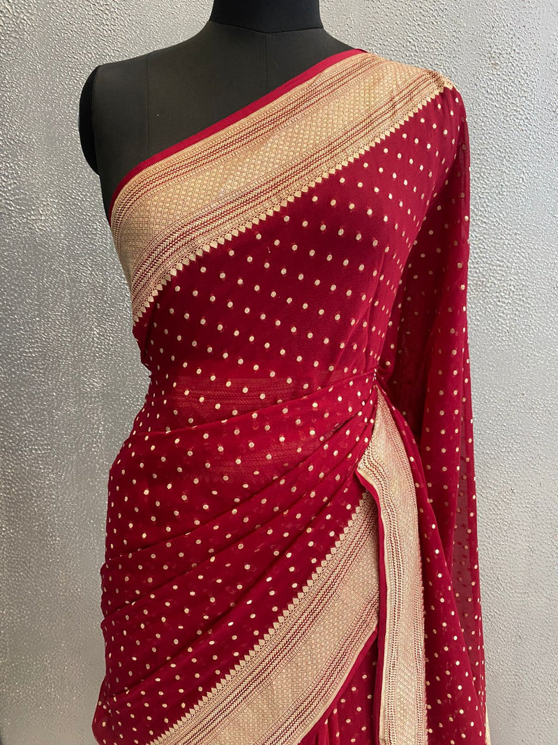 red pure Banarasi Khaddi Georgette saree i