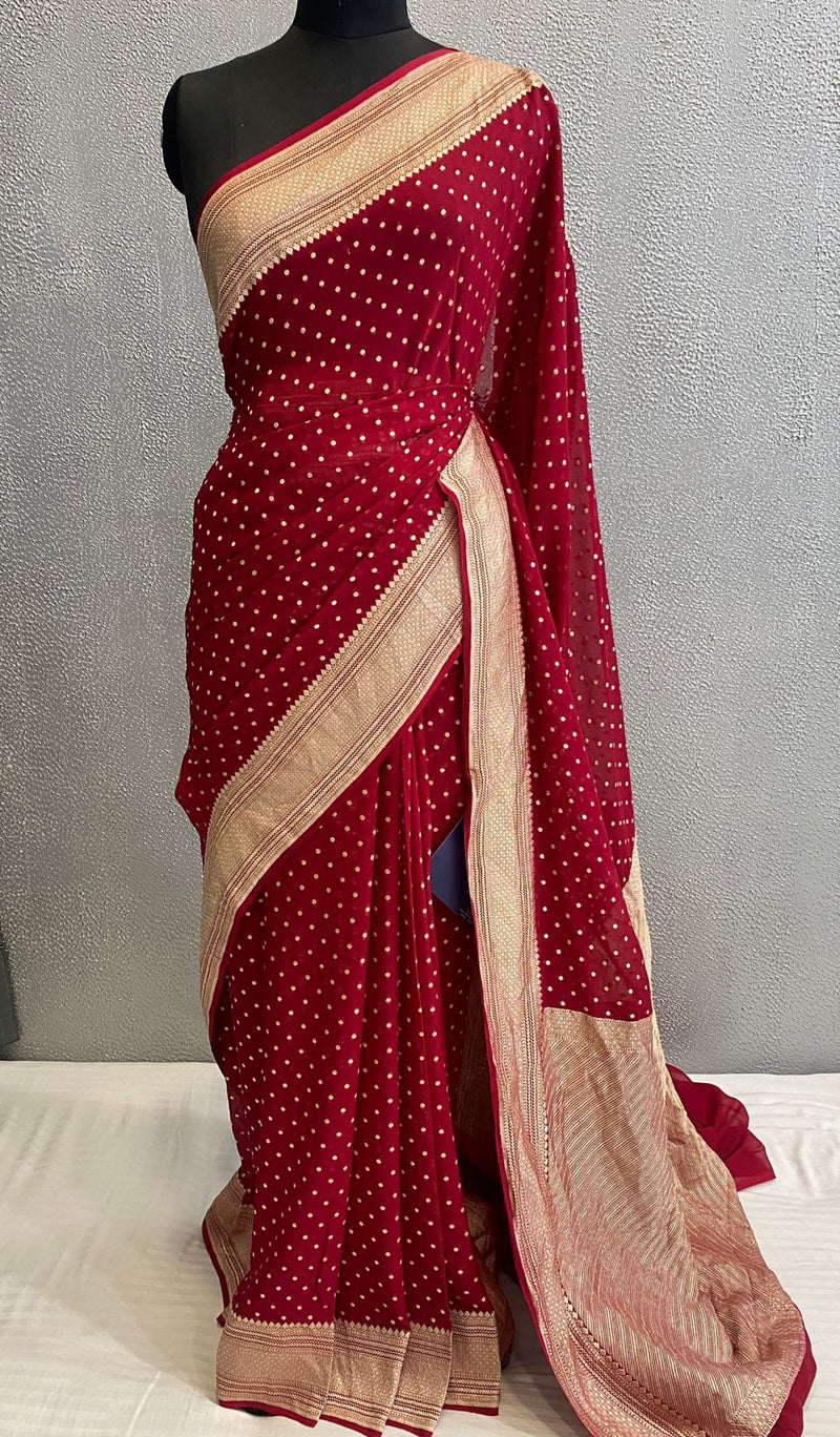 red pure Banarasi Khaddi Georgette saree i