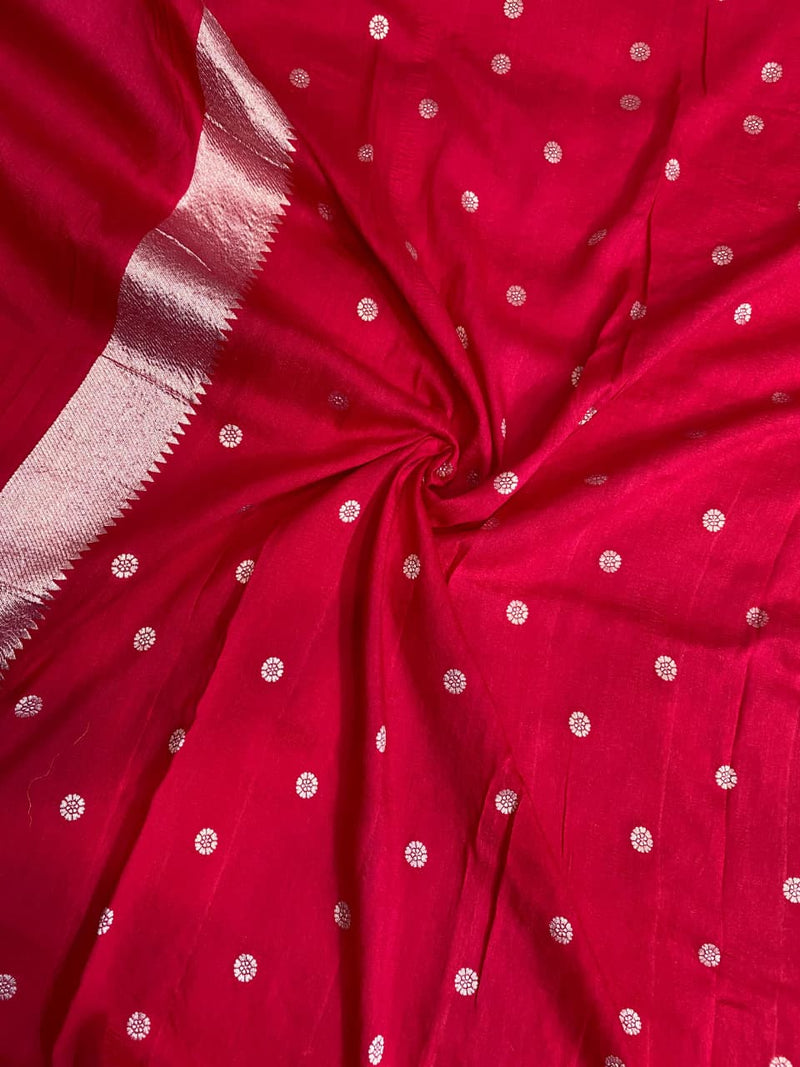 red pure silk Banarasi Muga saree