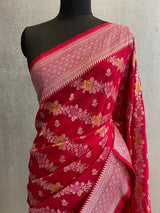 red pure silk Banarasi Muga saree