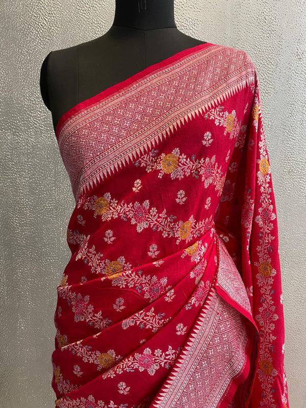 red pure silk Banarasi Muga saree