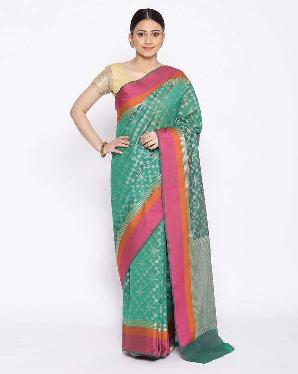 Soft Green Silk Blend Resham Jaal Banarasi Saree