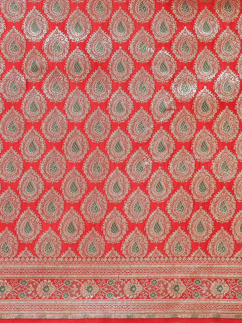 Red colored semi katan saree