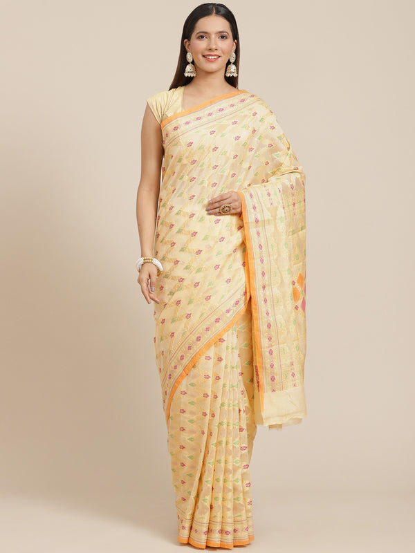 Yellow color cotton silk saree