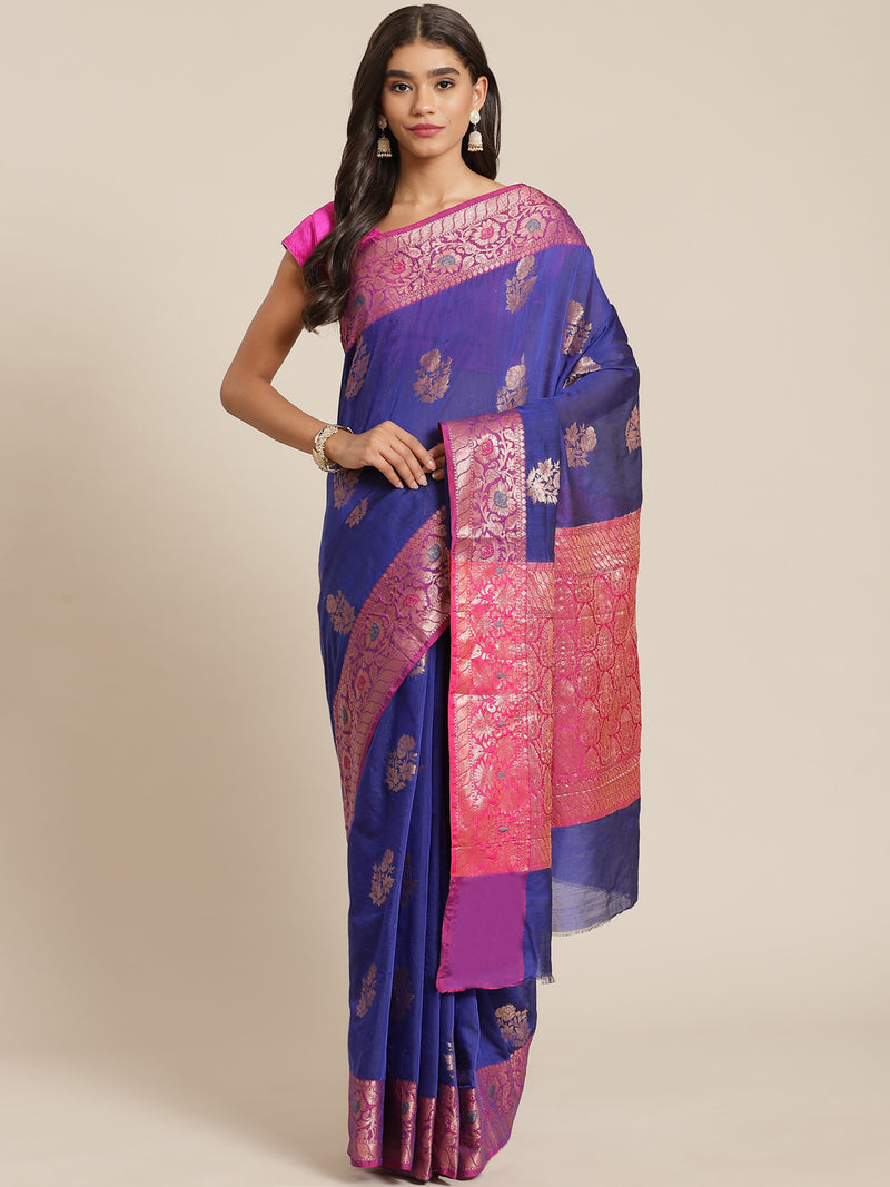 Blue colored semi cotton saree