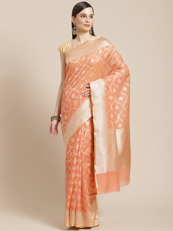 Pink Powerloom Cotton Silk Jaal Banarasi Saree