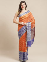 Peach Motif Semi Organza Silk Blend Banarasi Saree