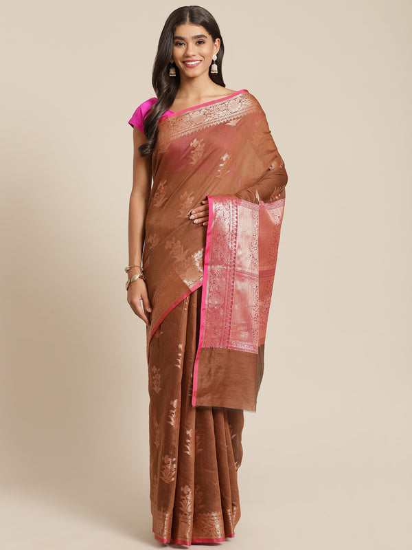 Brown colored semi cotton saree