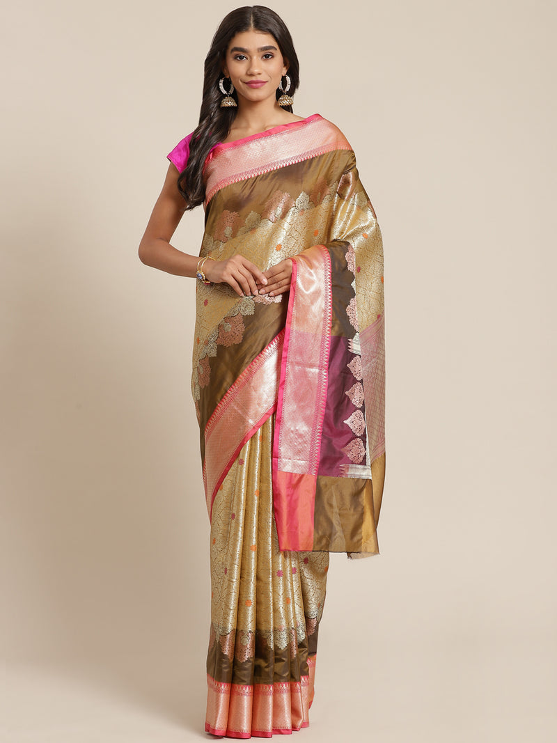 Brown colored semi silk saree