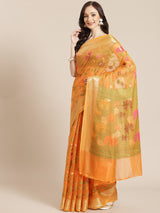 Orange cotton silk floral design banarasi saree
