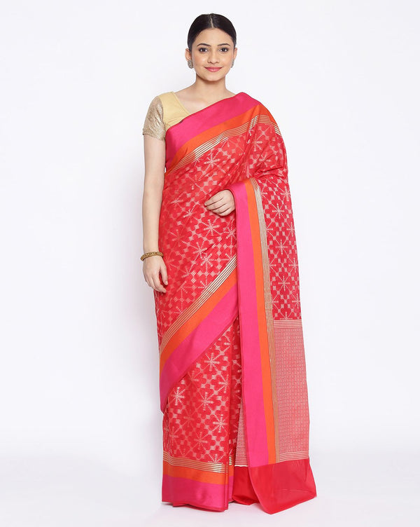 Red Silk Blend Resham Jaal Banarasi Saree