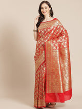 Red color zari work semi katan banarasi saree