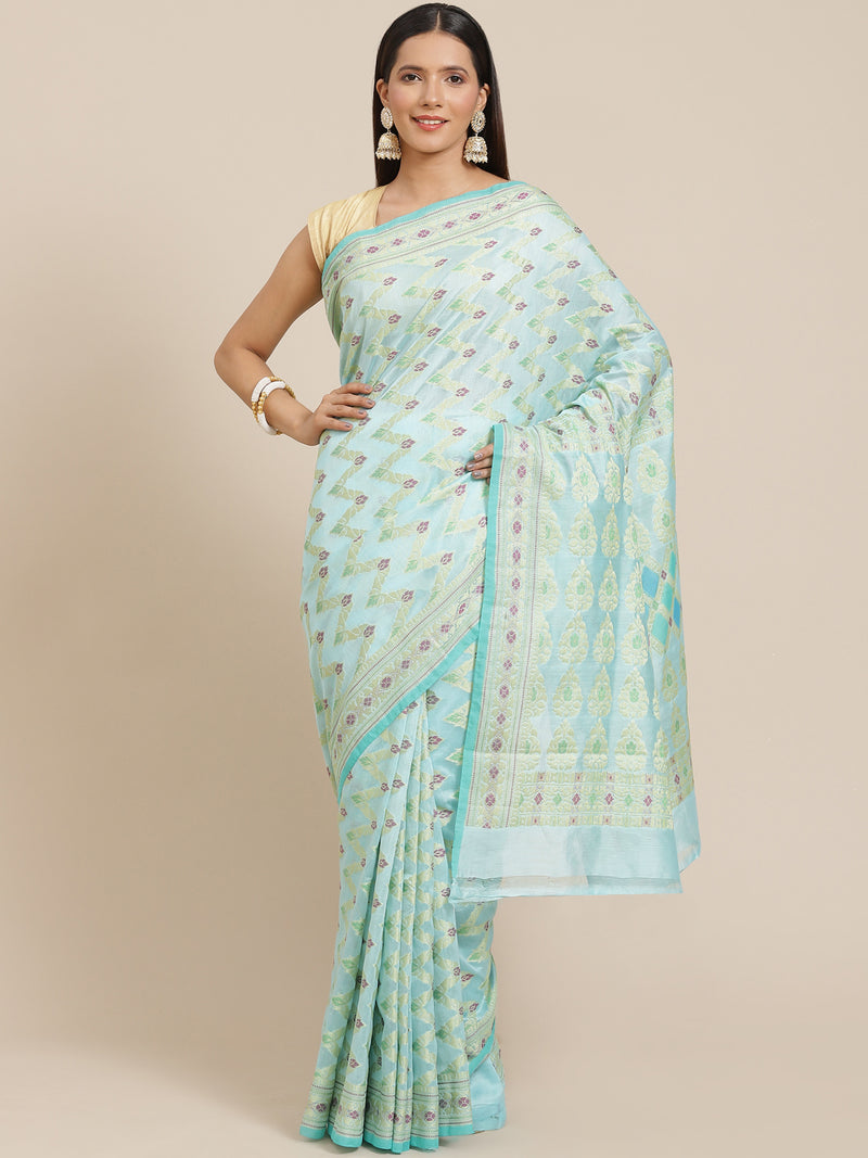 Blue color cotton silk saree