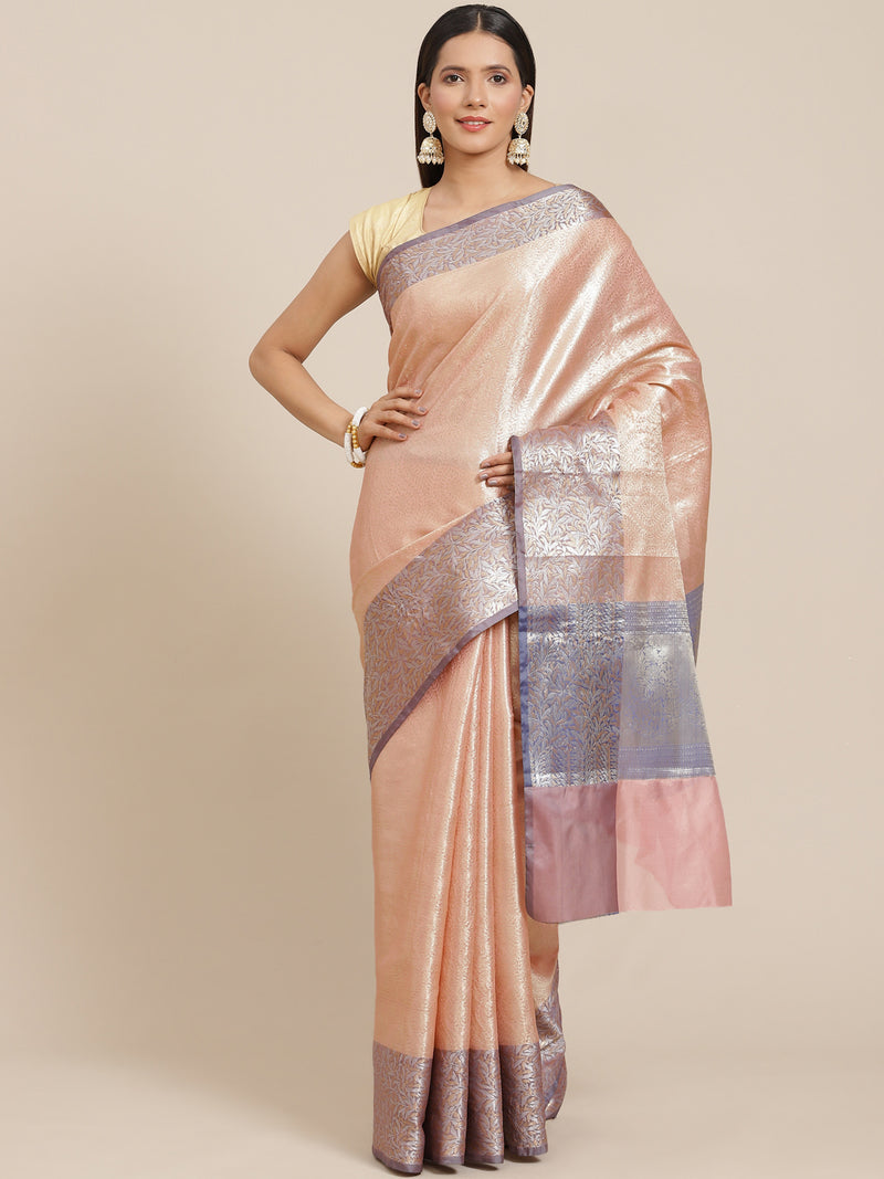 Pink colored semi silk blend banarasi saree