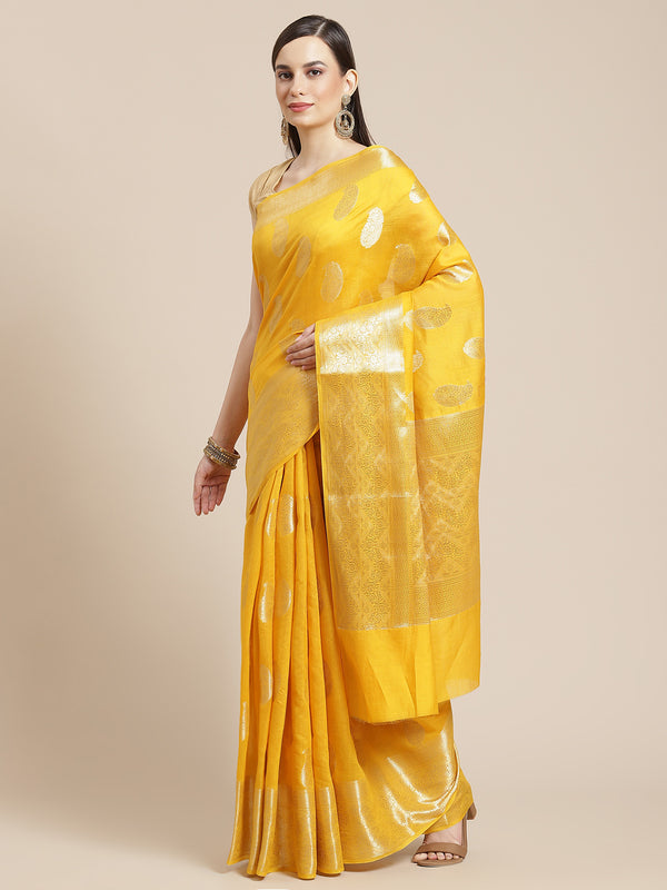 Yellow Pure Chanderi Cotton Silk Banarasi Saree