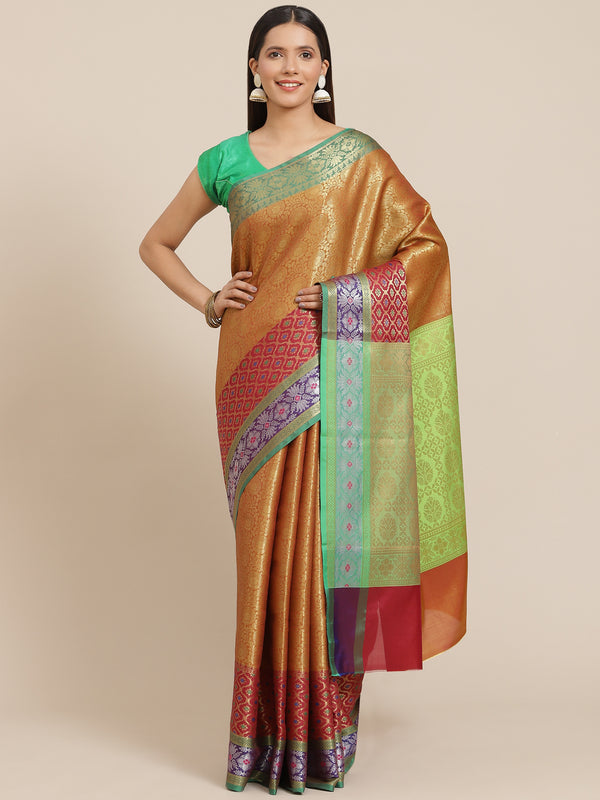 Brown colored semi silk blend banarasi saree